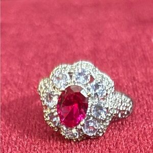 Beautifully created Ruby and diamond ring with Sterling silver base 925